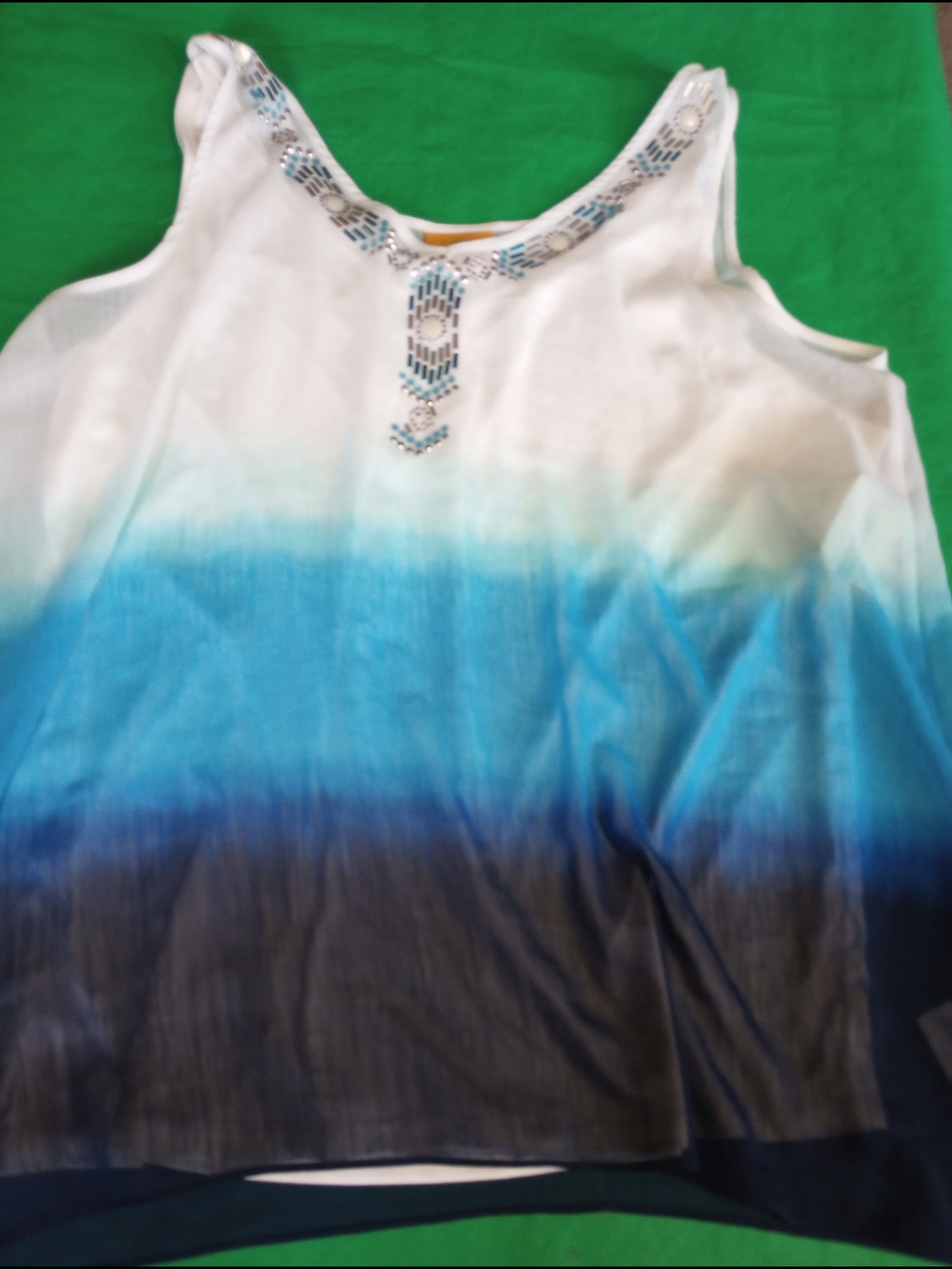 Ruby Rd. White to Blue Ombre Tank with Beaded Neckline